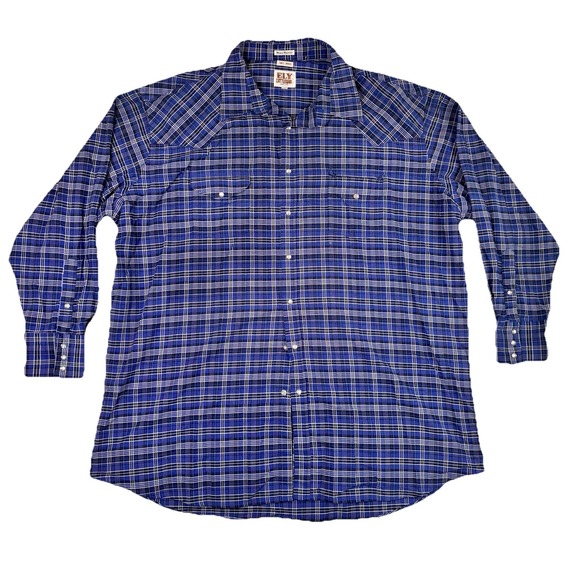 Ely Cattleman Other - Ely Cattleman Shirt Mens 4XL (20/36) Tall Blue Plaid Pearl Snap Vintage